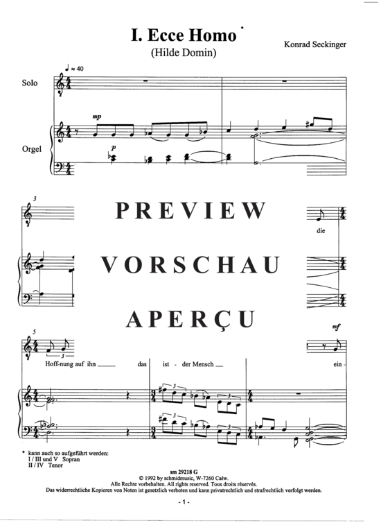 Product gallery: Page 3 of 12 Ecce Homo, 5 Sätze , , (soprano/tenor + organ)