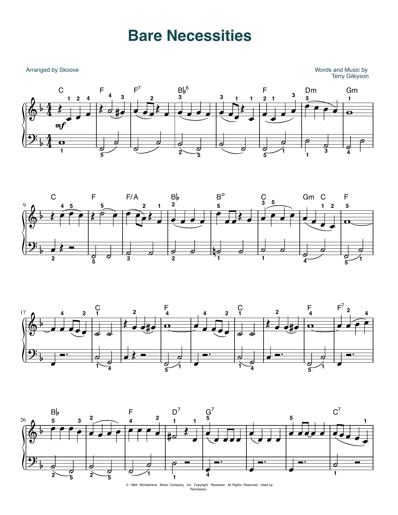 Product picture to: The Bare Necessities (from The Jungle Book) (arr. Skoove)