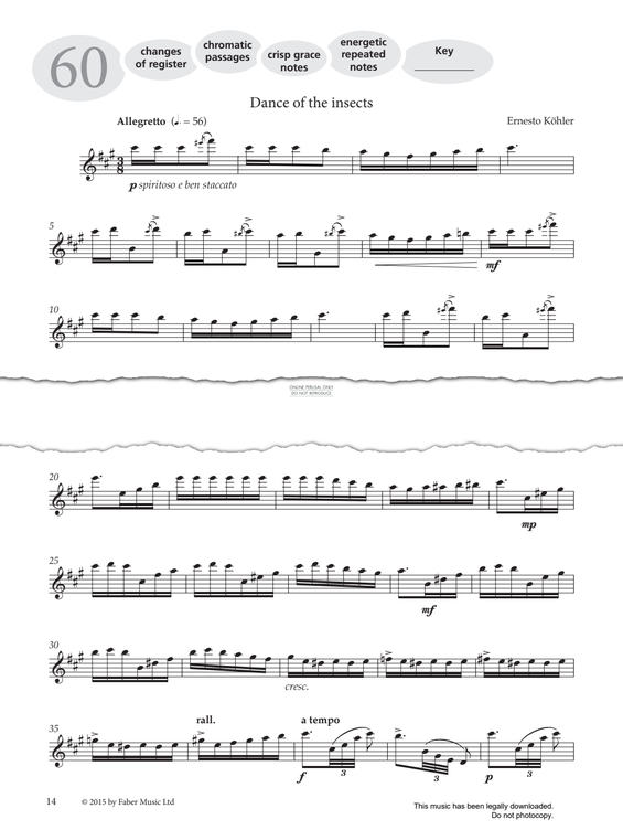 Product gallery: Page 1 of 1 Study No.60 'Dance Of The Insects' (from 'More Graded Studies For Flute Book Two'), Ernesto Köhler