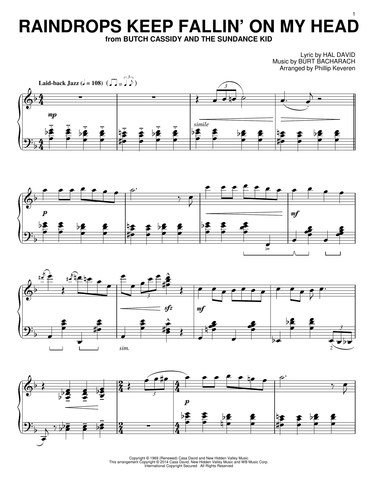 Product gallery: Page 1 of 1 Raindrops Keep Fallin' On My Head (arr. Phillip Keveren), Bacharach & David