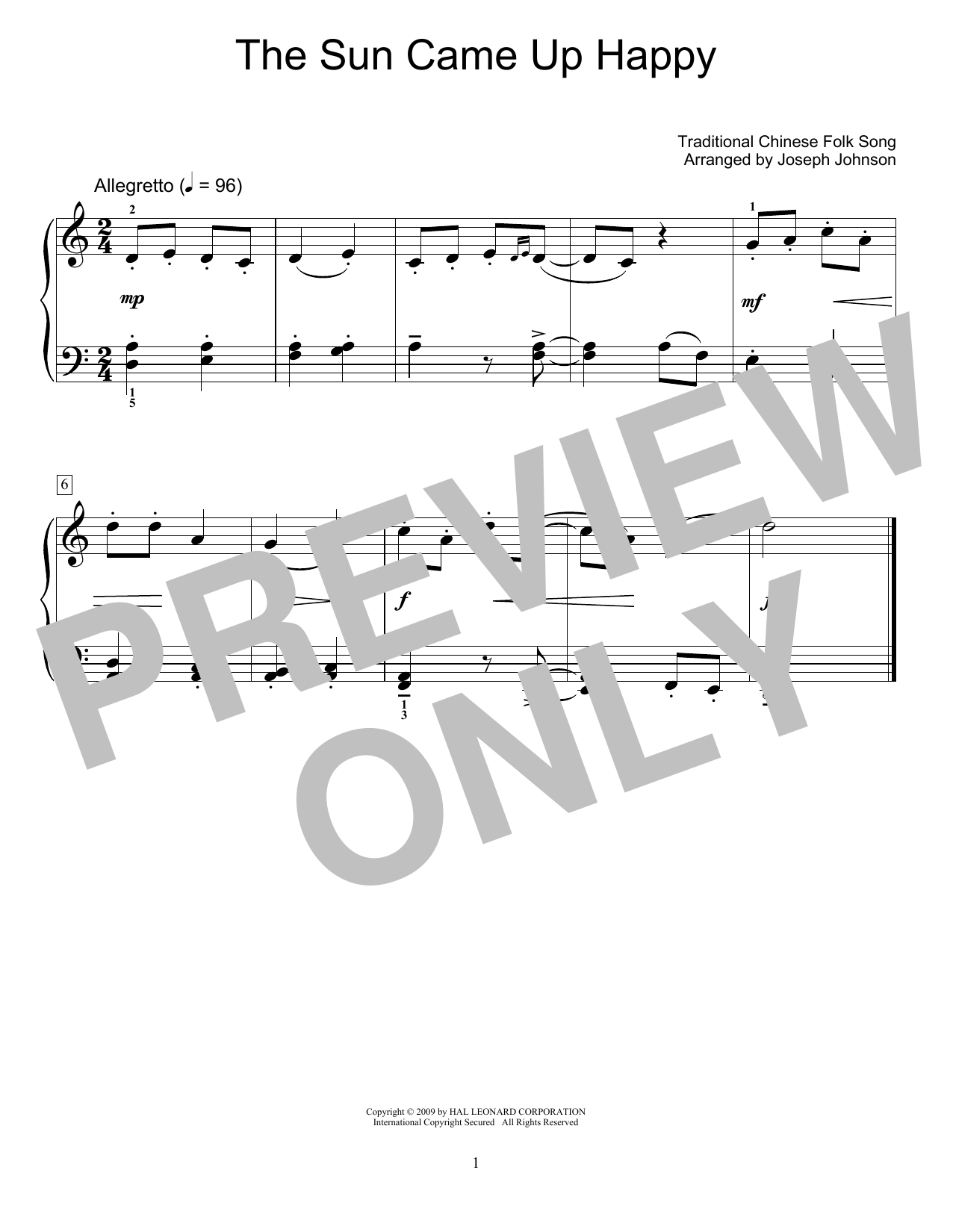 Product gallery: Page 1 of 1 The Sun Came Up Happy (arr. Joseph Johnson), Traditional Chinese Folk Song