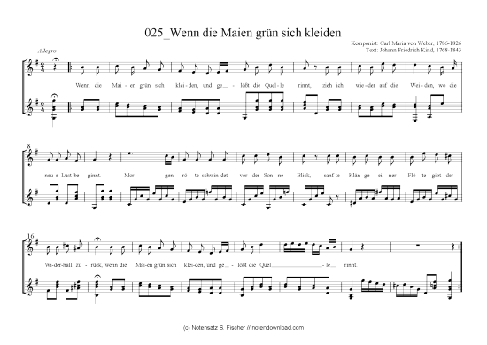 Product picture to: Wenn die Maien grün sich kleiden Carl Maria von Weber, 1786-1826 / Johann Friedrich Kind, 1768-1843