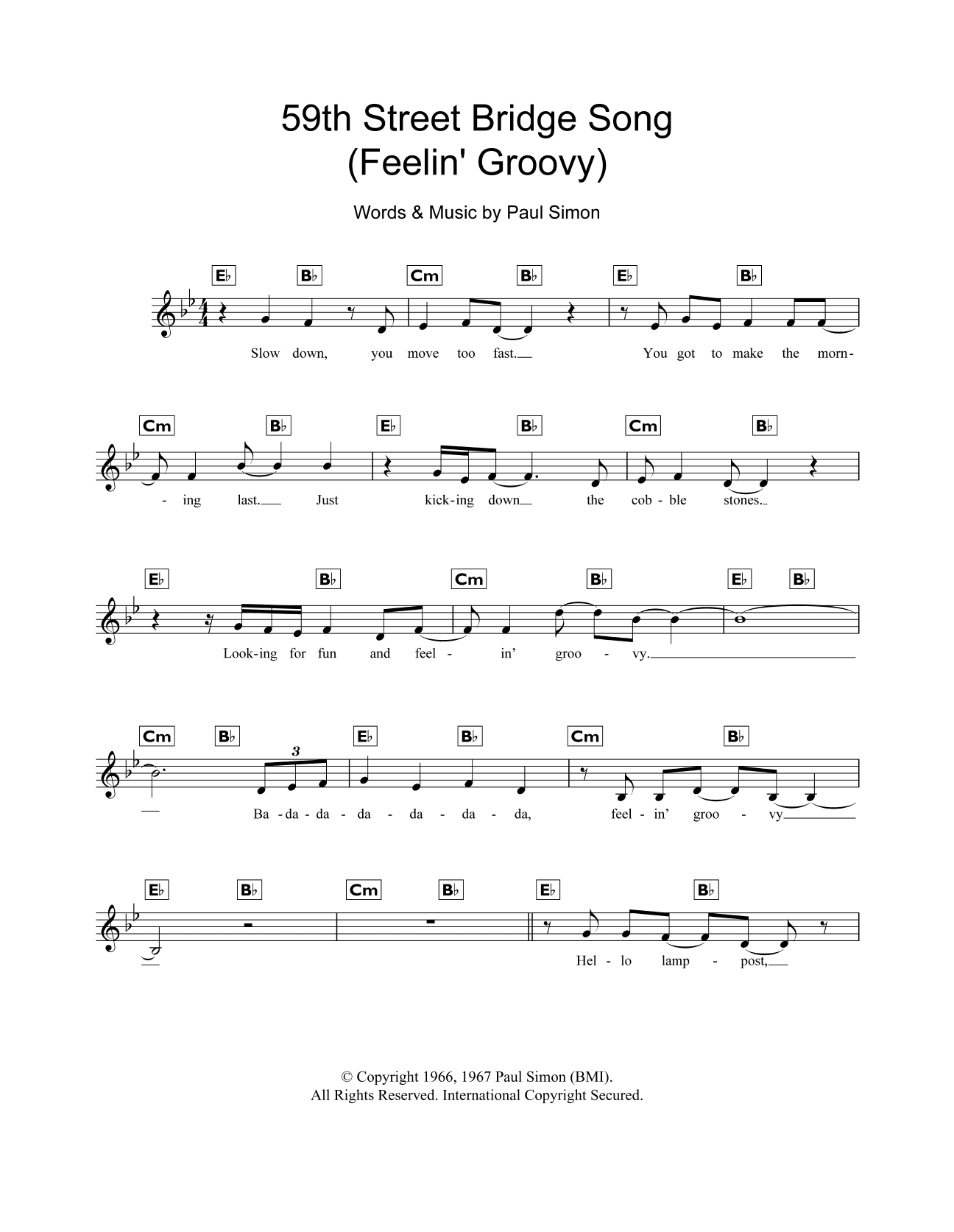 Produktgalerie: Seite 1 von 1 The 59th Street Bridge Song (Feelin' Groovy), Simon & Garfunkel, Klavier