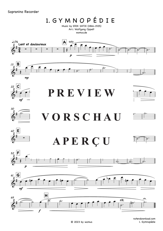 Product gallery: Page 5 of 9 Gymnopédie Nr. 1 , , (Recorder Quintet Sno S A T B)