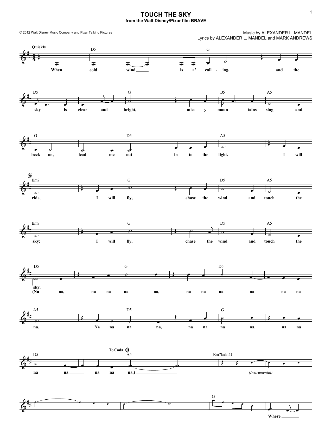 Produktbild zu: Touch The Sky (From Brave)