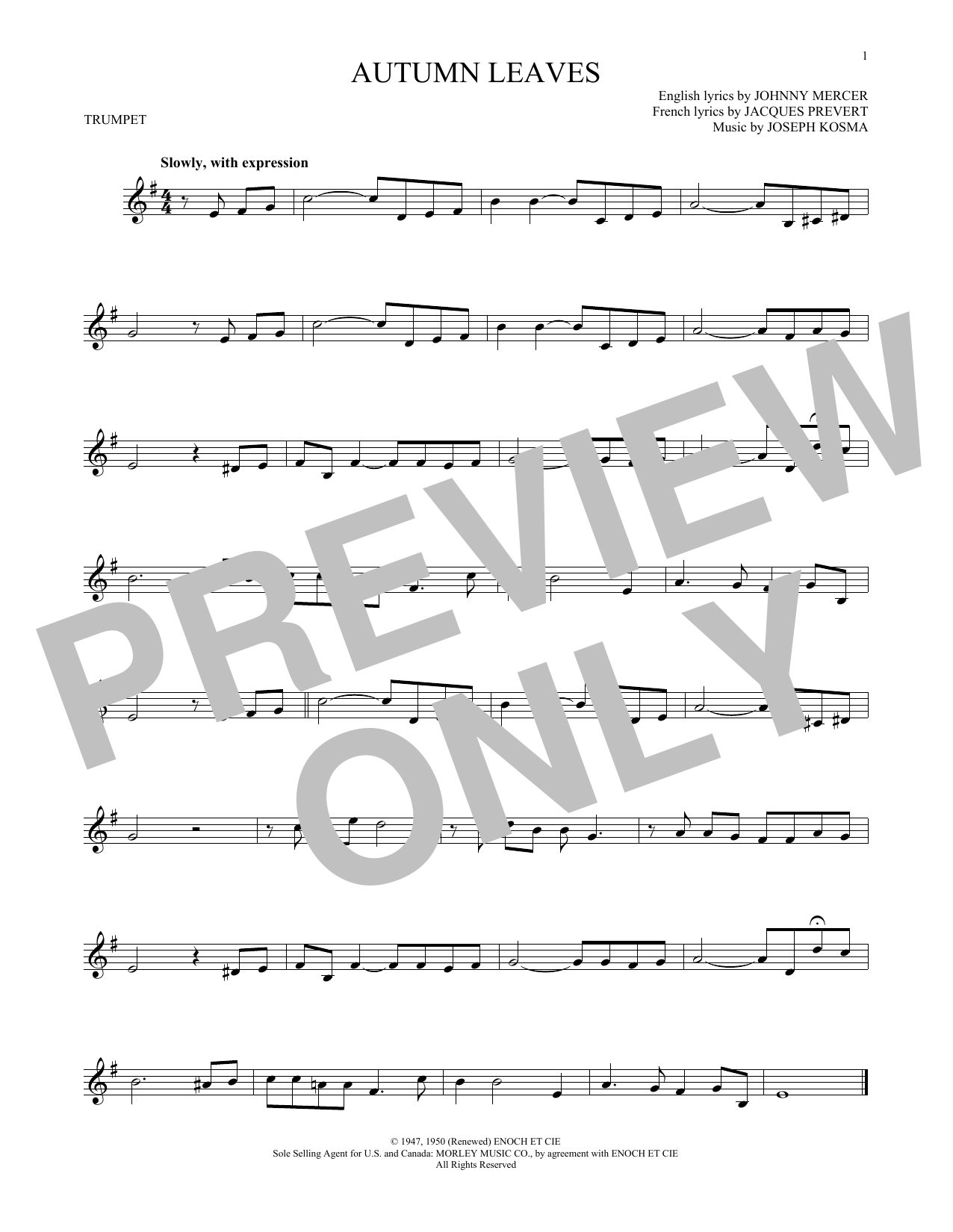 Produktgalerie: Seite 1 von 1 Autumn Leaves, Joseph Kosma, Trompete