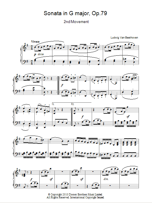 Product gallery: Page 1 of 1 Sonata In G Major, Op. 79, 2nd Movement, Ludwig Van Beethoven