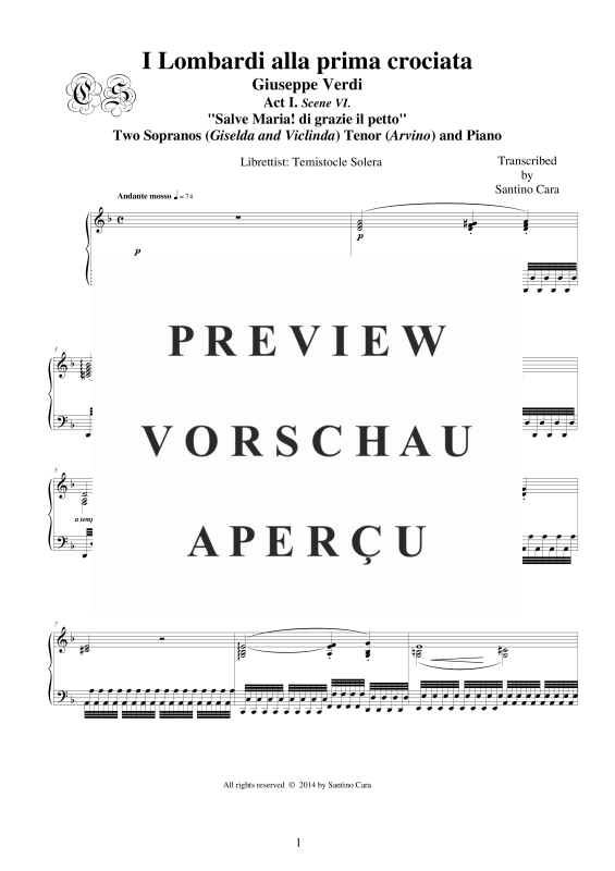 Produktgalerie: Seite 2 von 11 I Lombardi - (Act 1-VI) Salve Maria di grazie il petto, , Gemischter Chor SST und Klavier