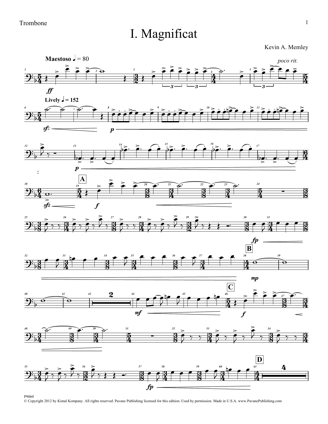 Product picture to: Magnificat (Brass Quintet) (Parts) - Trombone
