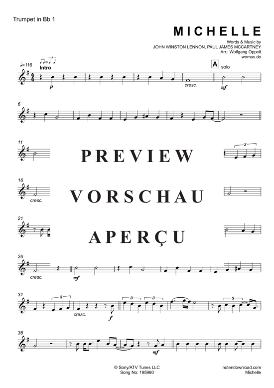 Produktgalerie: Seite 6 von 15 Michelle , Beatles, The, (Blechbläser Quartett)