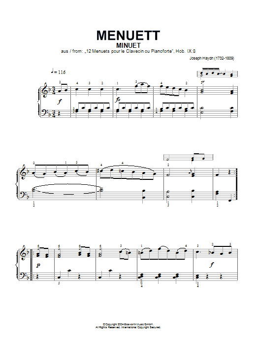 Product gallery: Page 1 of 1 Minuet, From 12 Menuets Pour Le Clavecin Ou Pianoforte, Franz Joseph Haydn