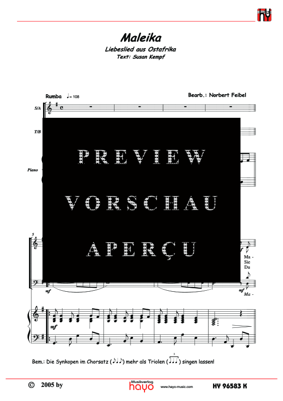 gallery: Malaika, , (Gemischter Chor und Klavier - Klavierpartitur)