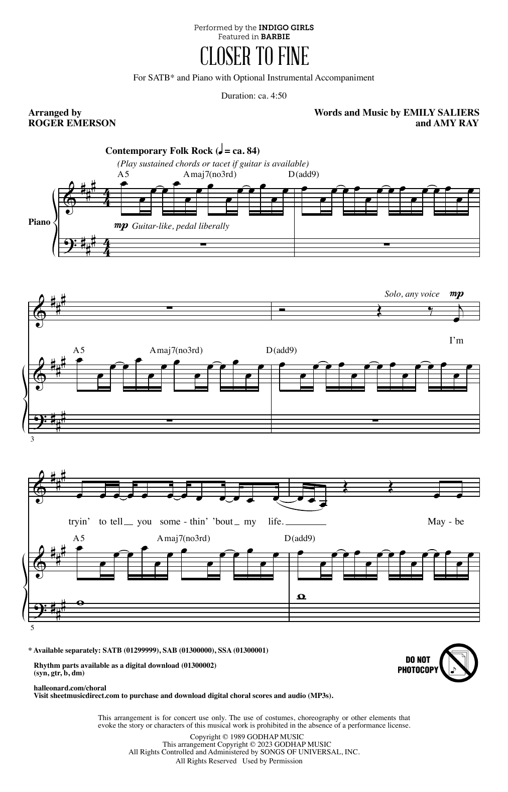 Produktbild zu: Closer To Fine (arr. Roger Emerson)