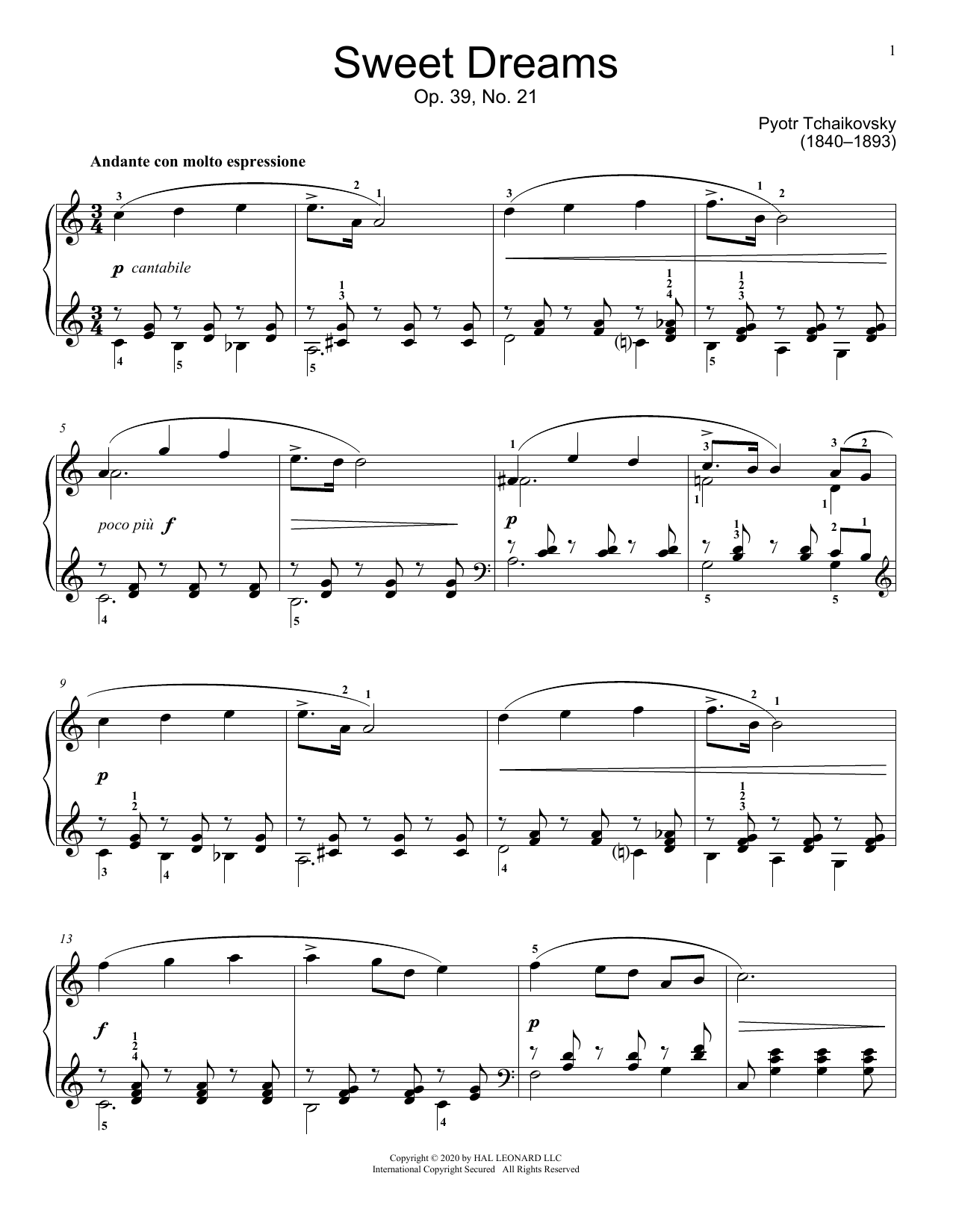 Produktbild zu: Sweet Dreams, Op. 39, No. 21
