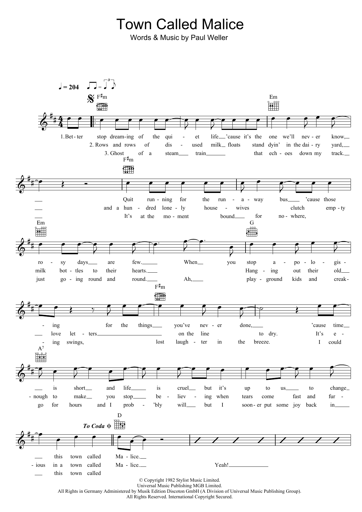 Product picture to:  Town Called Malice - The Jam