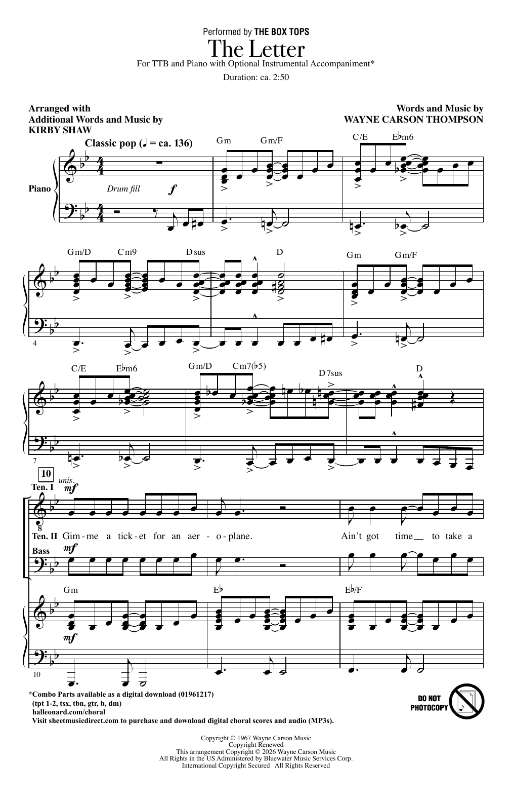 Produktgalerie: Seite 1 von 1 The Letter (arr. Kirby Shaw), The Box Tops, Chor