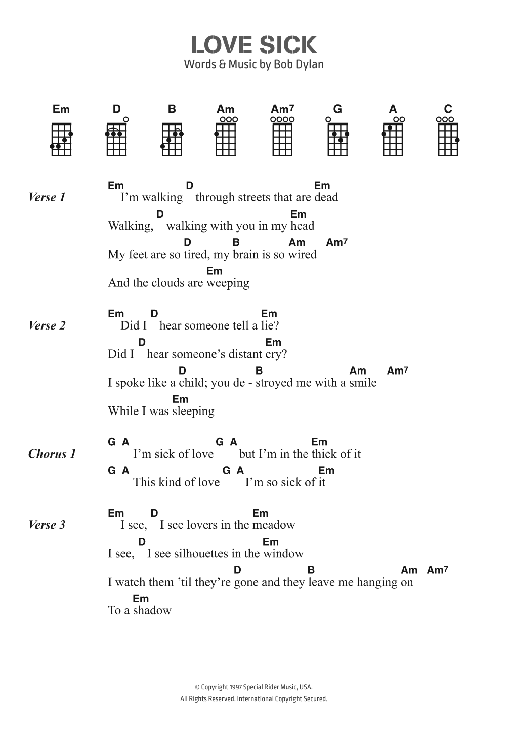 Produktgalerie: Seite 1 von 1 Love Sick, Bob Dylan, Gesang, Gitarre, Klavier