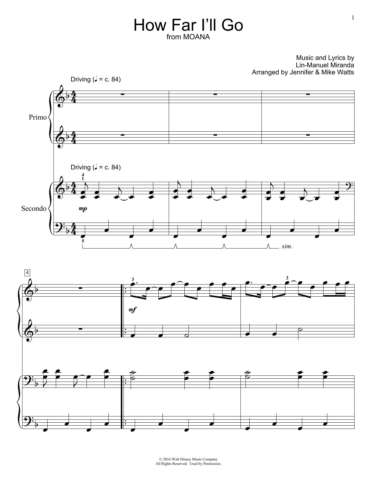 Product picture to: How Far I'll Go (from Moana) (arr. Jennifer and Mike Watts)