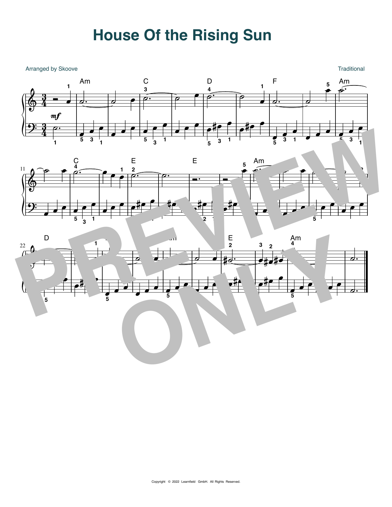 Product picture to: House of the Rising Sun (arr. Skoove)