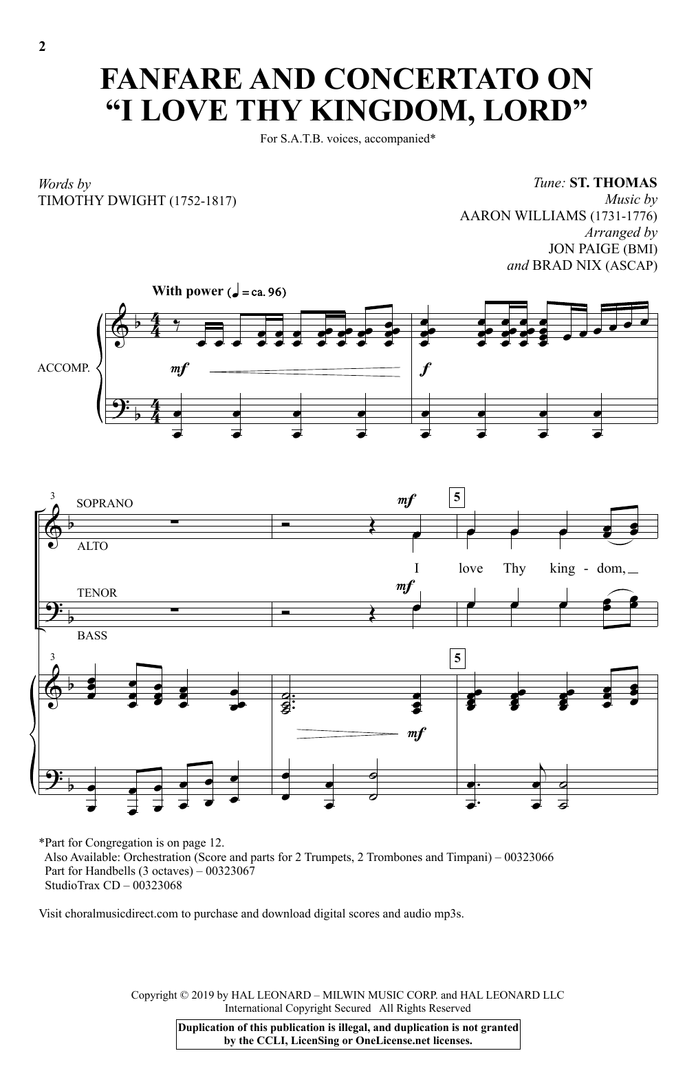 Product picture to: Fanfare And Concertato On "I Love Thy Kingdom, Lord" (arr. Jon Paige and Brad Nix)