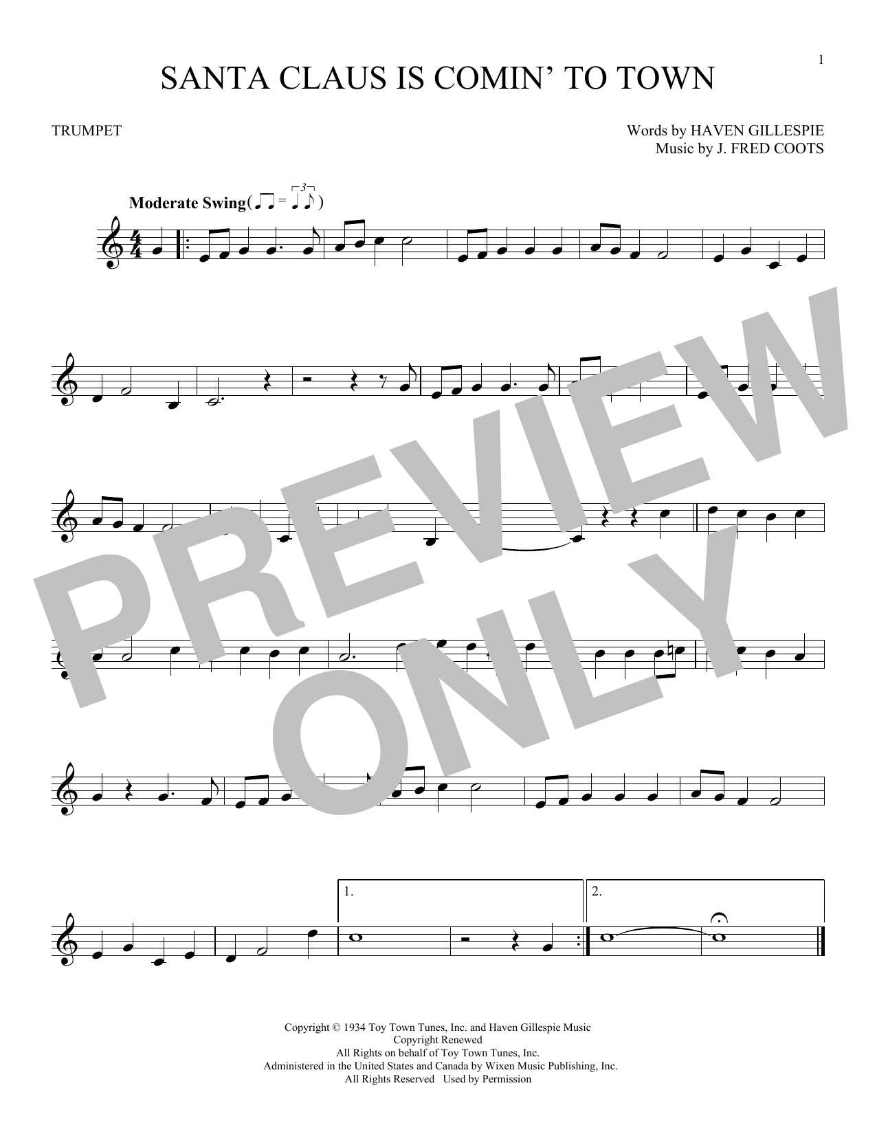 Produktgalerie: Seite 1 von 1 Santa Claus Is Comin' To Town, J. Fred Coots, Trompete