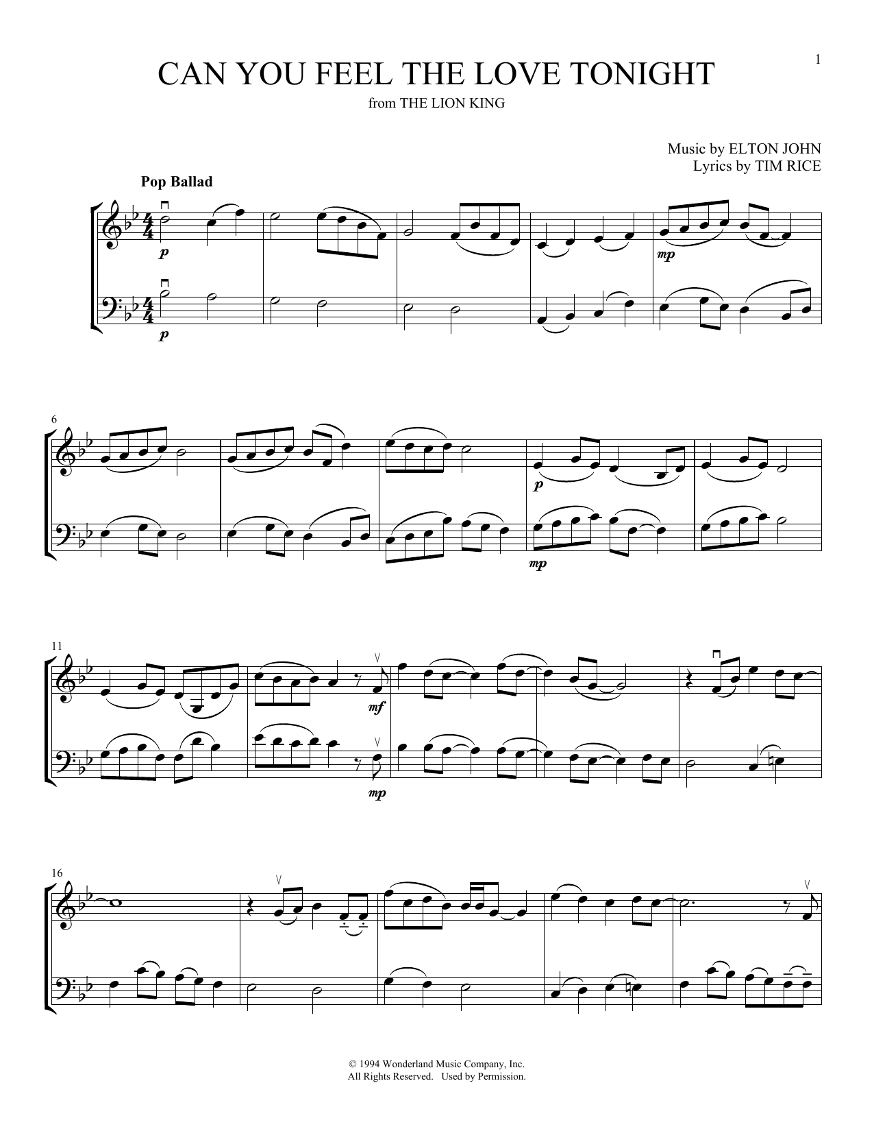 Produktgalerie: Seite 1 von 1 Can You Feel The Love Tonight (from The Lion King) (arr. Michelle Hynson), Elton John