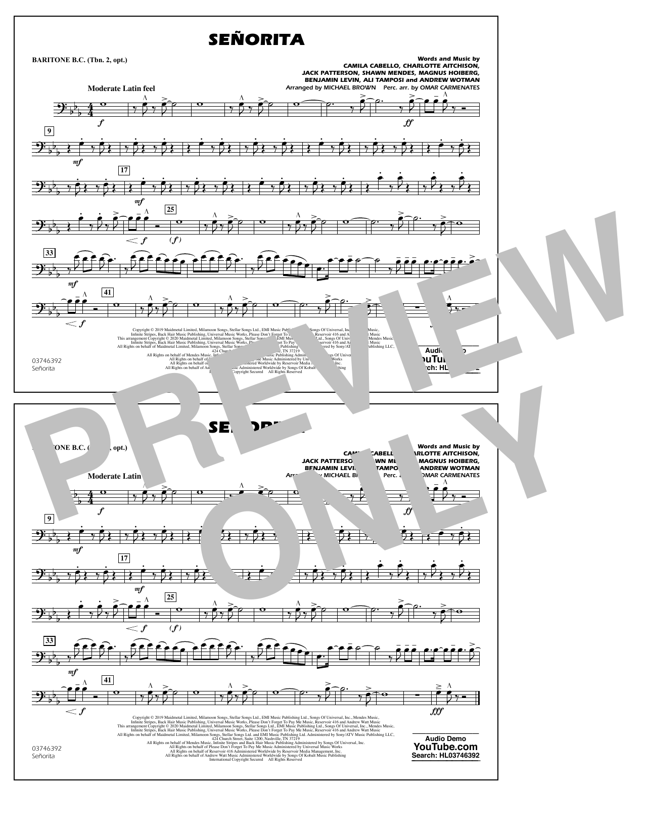 Produktbild zu: Señorita (arr. Carmenates and Brown) - Baritone B.C.