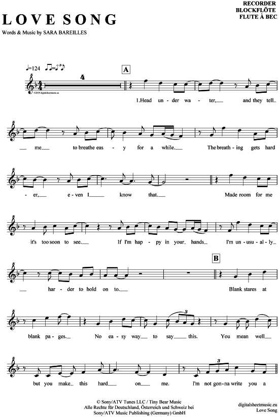 Product gallery: Page 1 of 4 Love Song , Bareilles, Sara, (recorder)