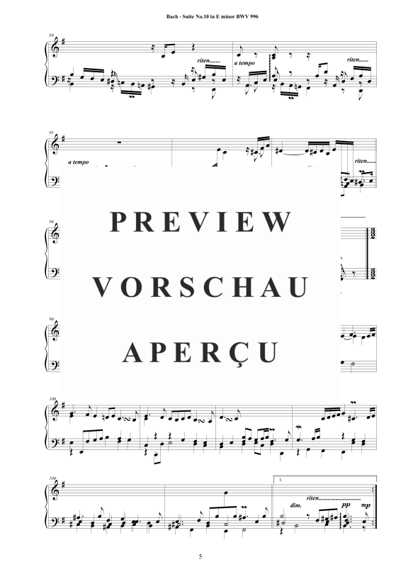 Produktgalerie: Seite 6 von 11 Piano Suite No.10 in E-Moll BWV 996 - Complete Piano Version, , Klavier Solo