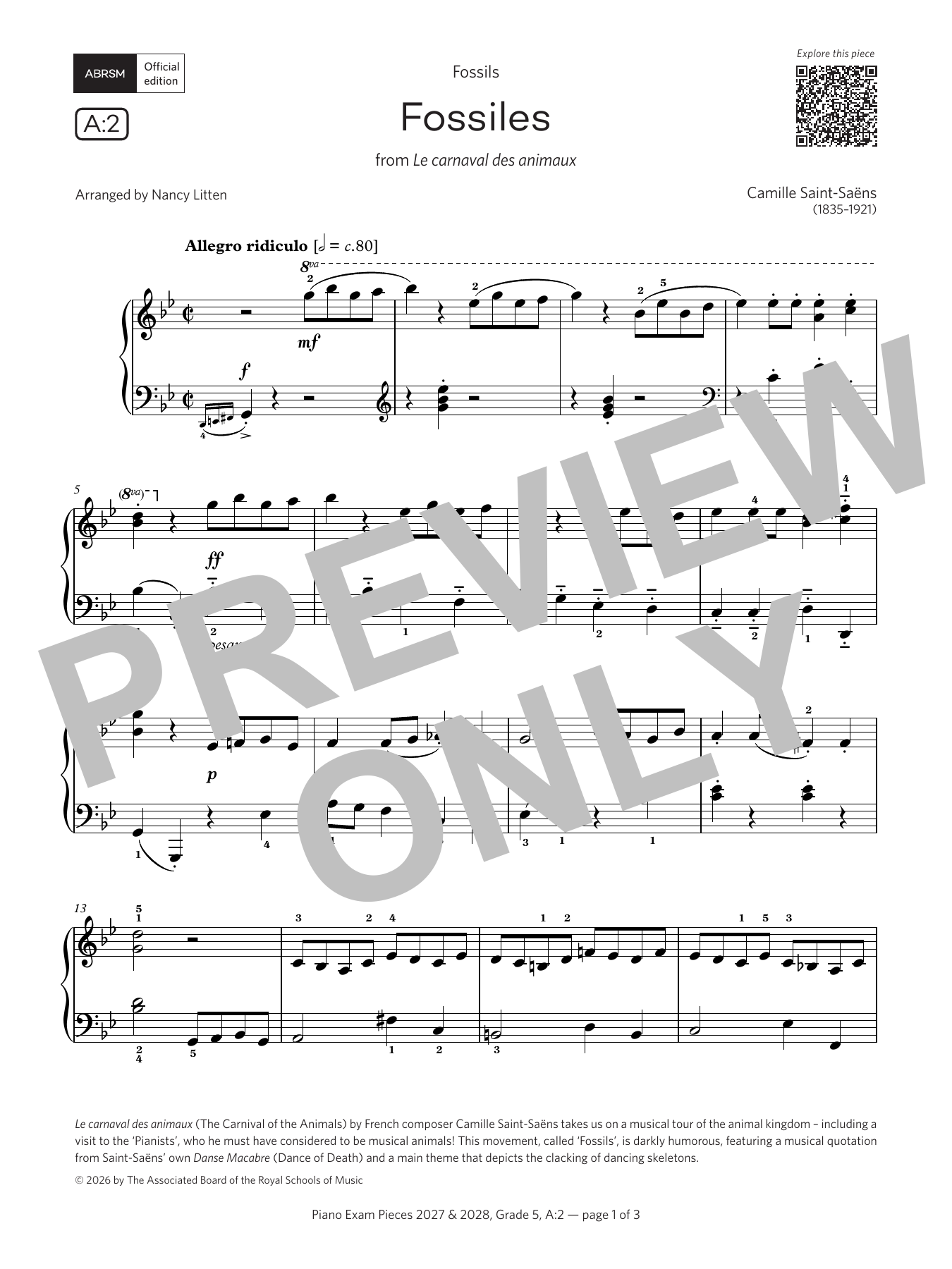 Product gallery: Page 1 of 1 Fossiles (Grade 5, list A2, from the ABRSM Piano Syllabus 2027 & 2028), Camille Saint-Saëns