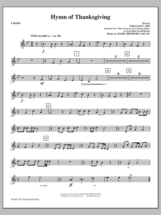 Product gallery: Page 1 of 1 Hymn Of Thanksgiving - F Horn, Mark Shepperd