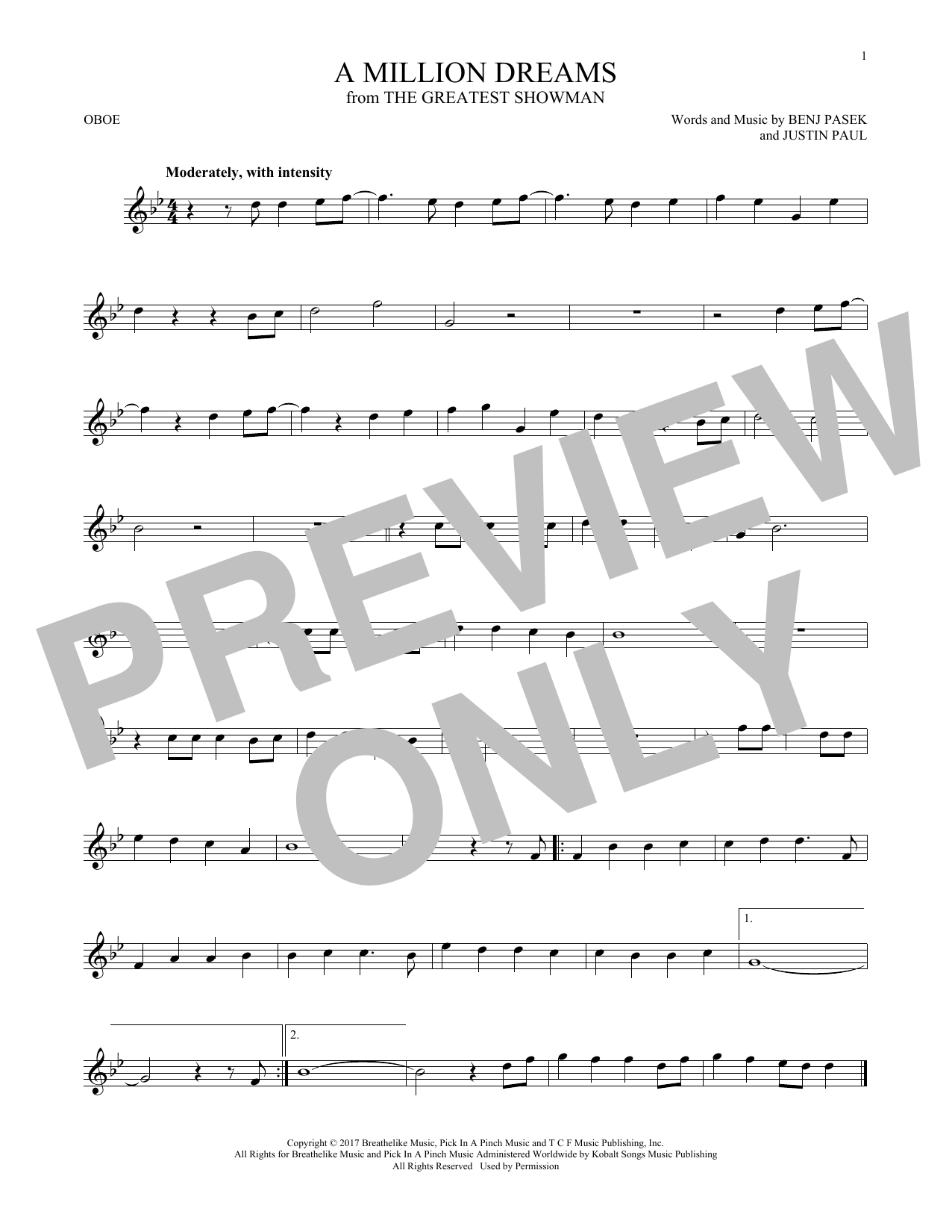 Produktgalerie: Seite 1 von 1 A Million Dreams (from The Greatest Showman), Pasek & Paul, Oboe