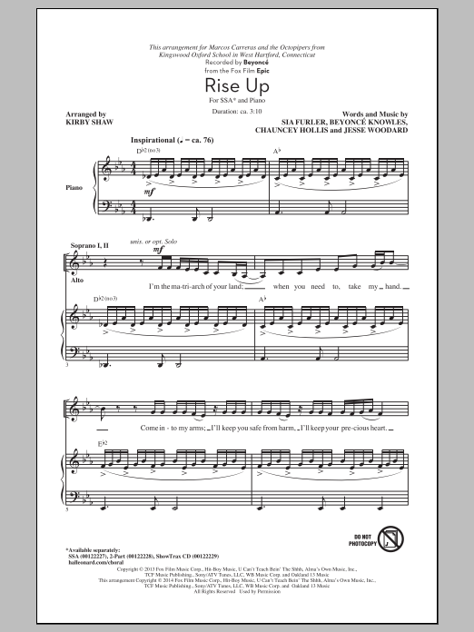 Product gallery: Page 1 of 1 Rise Up (arr. Kirby Shaw), Beyonce