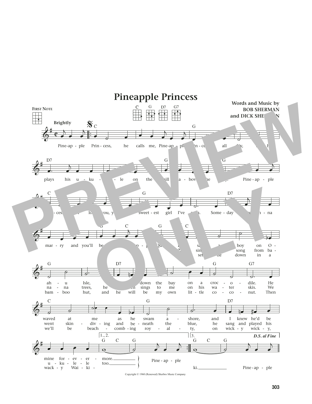 Produktgalerie: Seite 1 von 1 Pineapple Princess (from The Daily Ukulele) (arr. Jim Beloff), Bob Sherman, Ukulele