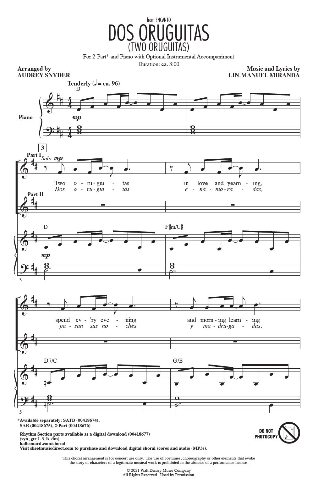 Product picture to: Dos/Two Oruguitas (from Encanto) (arr. Audrey Snyder)