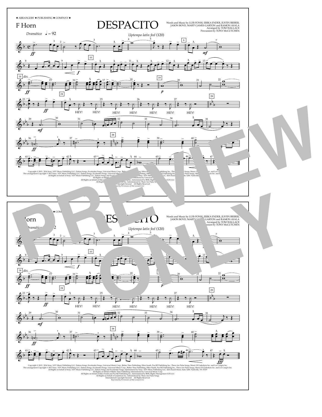 Produktbild zu: Despacito (arr. Tom Wallace) - F Horn
