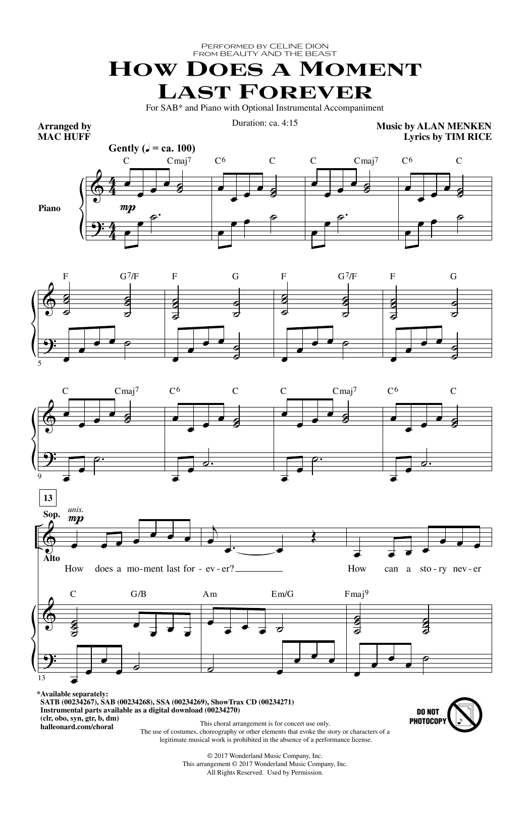 Product picture to: How Does A Moment Last Forever (from Beauty And The Beast) (arr. Mac Huff)