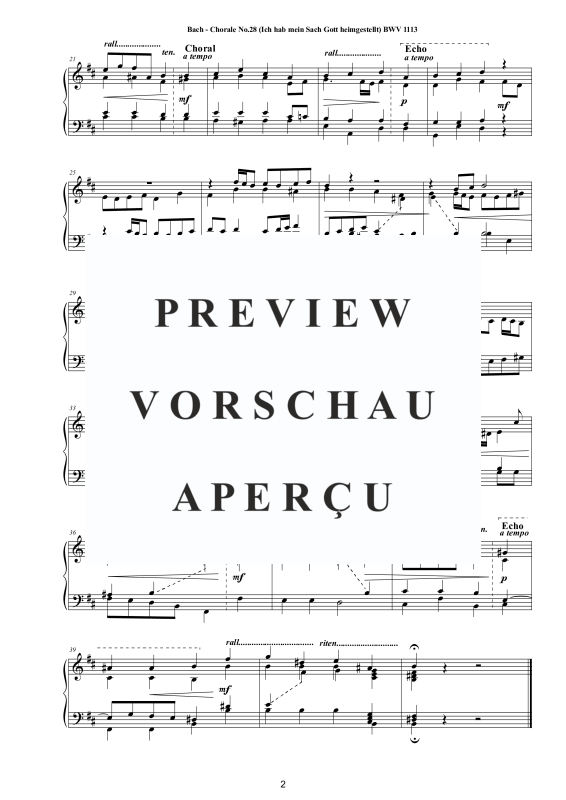 Produktgalerie: Seite 3 von 3 Choral No.28 in H-Moll (Ich hab mein Sach Gott heimgestellt) BWV 1113, , Klavier Solo