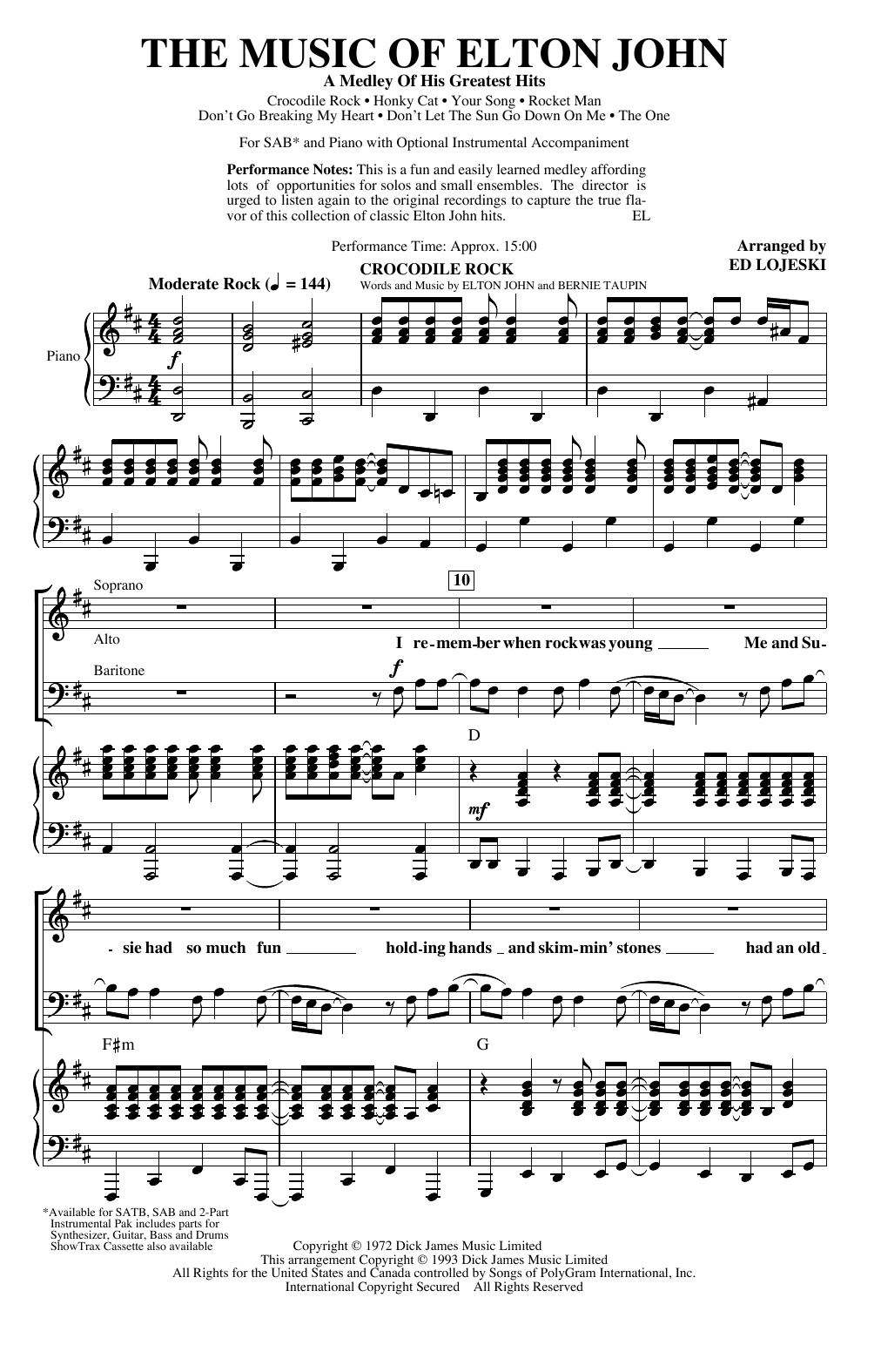 Produktbild zu: The Music of Elton John (A Medley Of His Greatest Hits) (arr. Ed Lojeski)
