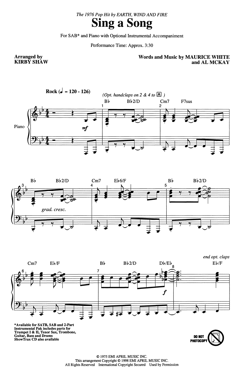 Produktbild zu:  Sing A Song (arr. Kirby Shaw) - Earth, Wind & Fire