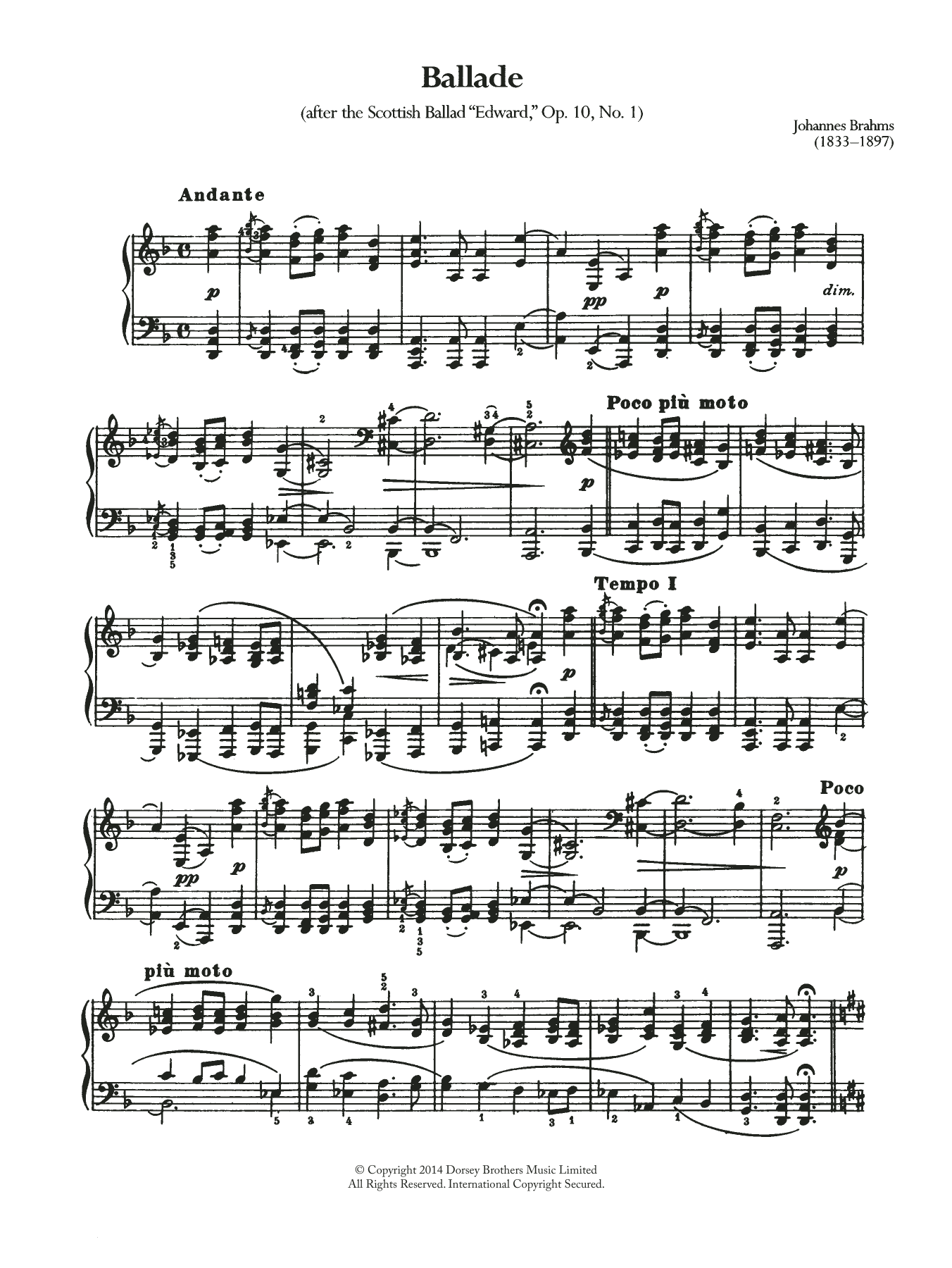 Produktgalerie: Seite 1 von 1 Ballade, Op.10 No.1, Johannes Brahms, Klavier