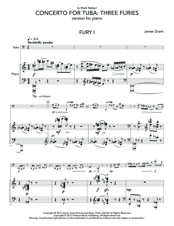 Produktgalerie: Seite 1 von 11 Concerto for Tuba: Three Furies, , (Tuba und Klavier)