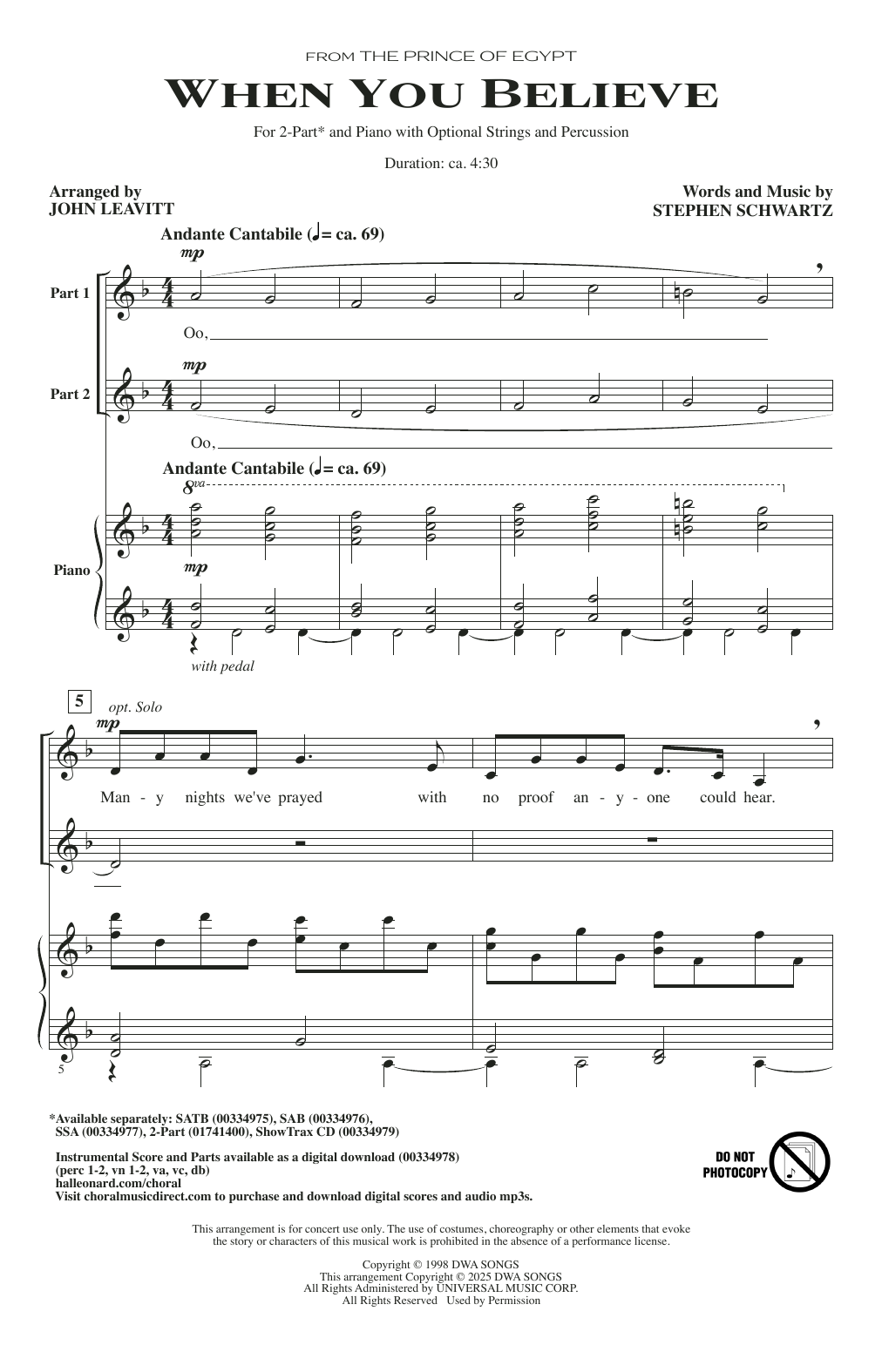 Product picture to: When You Believe (from The Prince Of Egypt) (arr. John Leavitt)