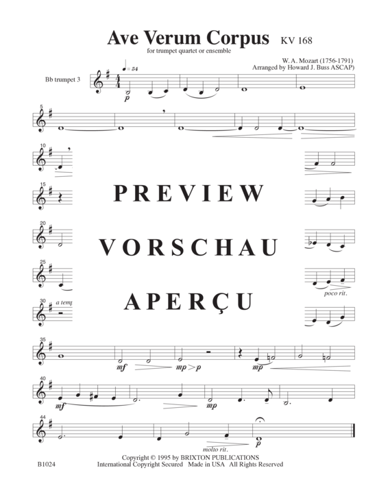 gallery: Ave Verum Corpus (4/3 Trompeten in B und 1 Basstrompete/Posaune) , ,  (opt. Bass-Stimme für Teil 4)
