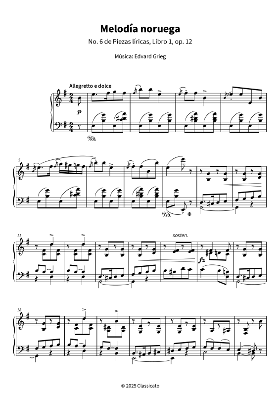 Product gallery: Page 1 of 6 Melodía noruega - No. 6 de Piezas líricas, Libro 1, op. 12, , Piano Solo