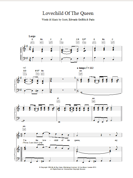 Produktgalerie: Seite 1 von 1 Lovechild Of The Queen, Space, Gesang, Gitarre, Klavier