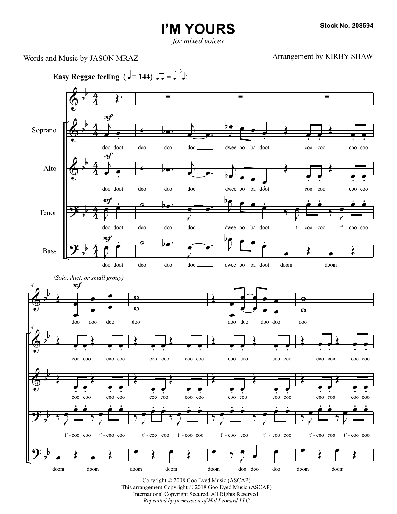 Produktbild zu: I'm Yours (arr. Kirby Shaw)