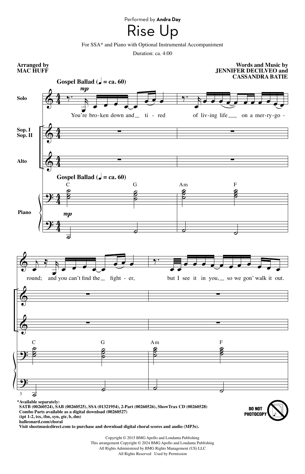 Produktgalerie: Seite 1 von 1 Rise Up (arr. Mac Huff), Andra Day, Chor