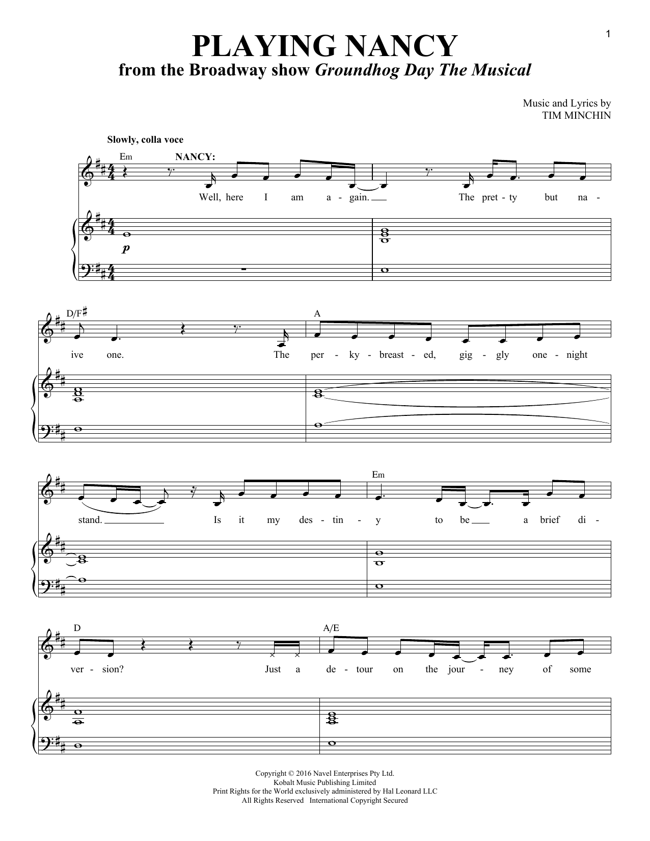 Produktbild zu: Playing Nancy (from Groundhog Day The Musical)
