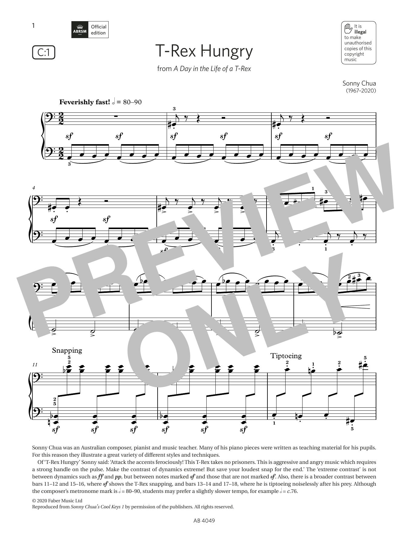 Product picture to: T-Rex Hungry (Grade 3, list C1, from the ABRSM Piano Syllabus 2023 & 2024)